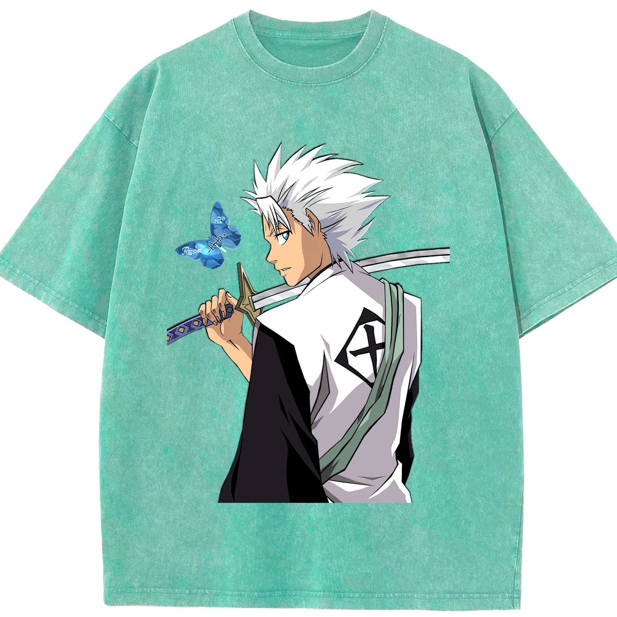 （画像用） ブリーチ 日番谷冬獅郎（ひつがや とうしろう） BLEACH Hitsugaya Toushirou 綿100% ヴィンテージ風 半袖Tシャツ（フロントプリント）